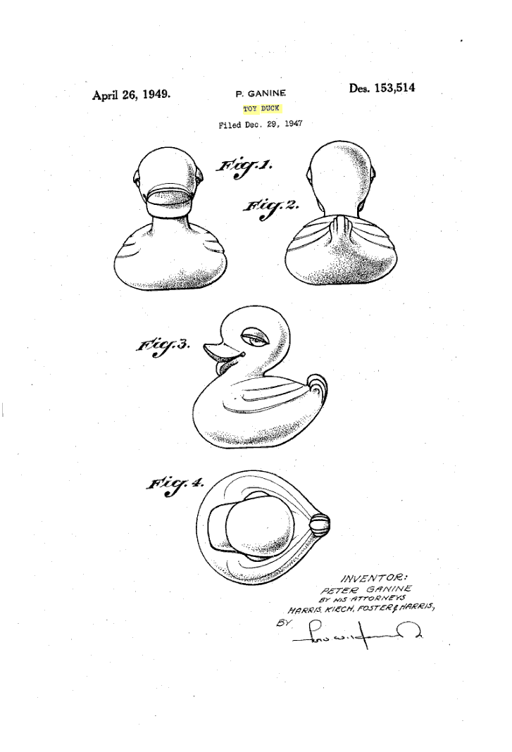 Rubber Duck Pond Duck 1949 Patent